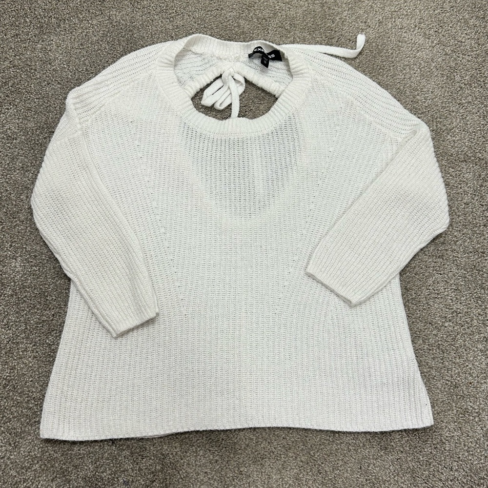 White Cut out Back Sweater
